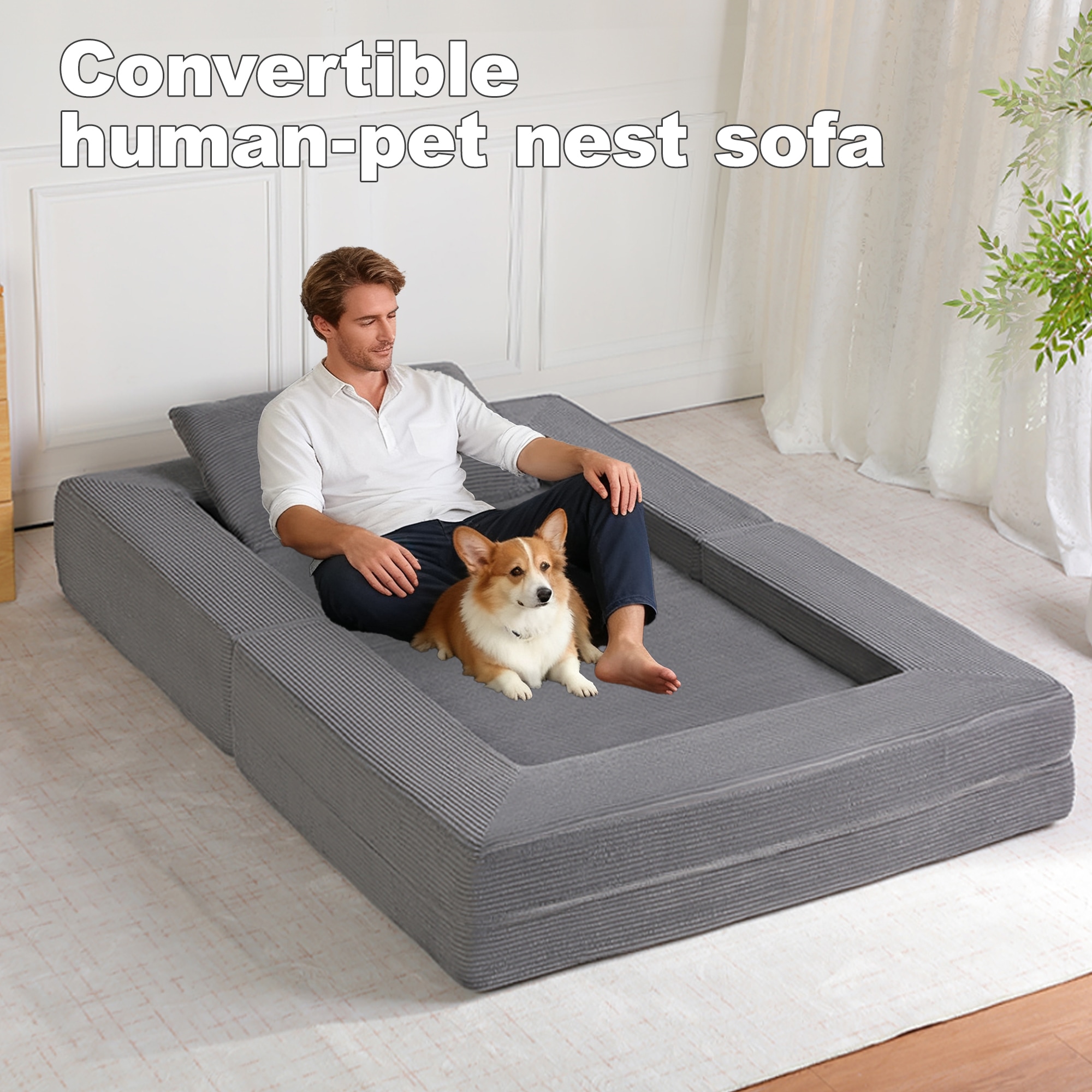 Compression Sofa Bed For Adults And Pets Modern Floor Couch Grey_voghion.com